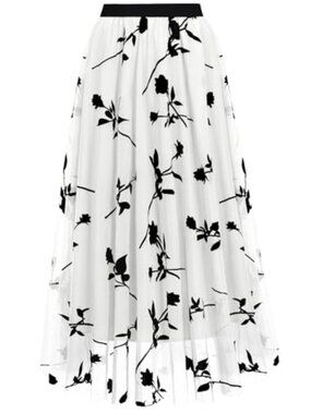 Women's Midi Tulle Skirt Pleated Flowy A-Line High Waist Summer